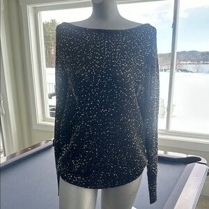 Alice + Olivia Black and Gold Off-the-Shoulder Sweater